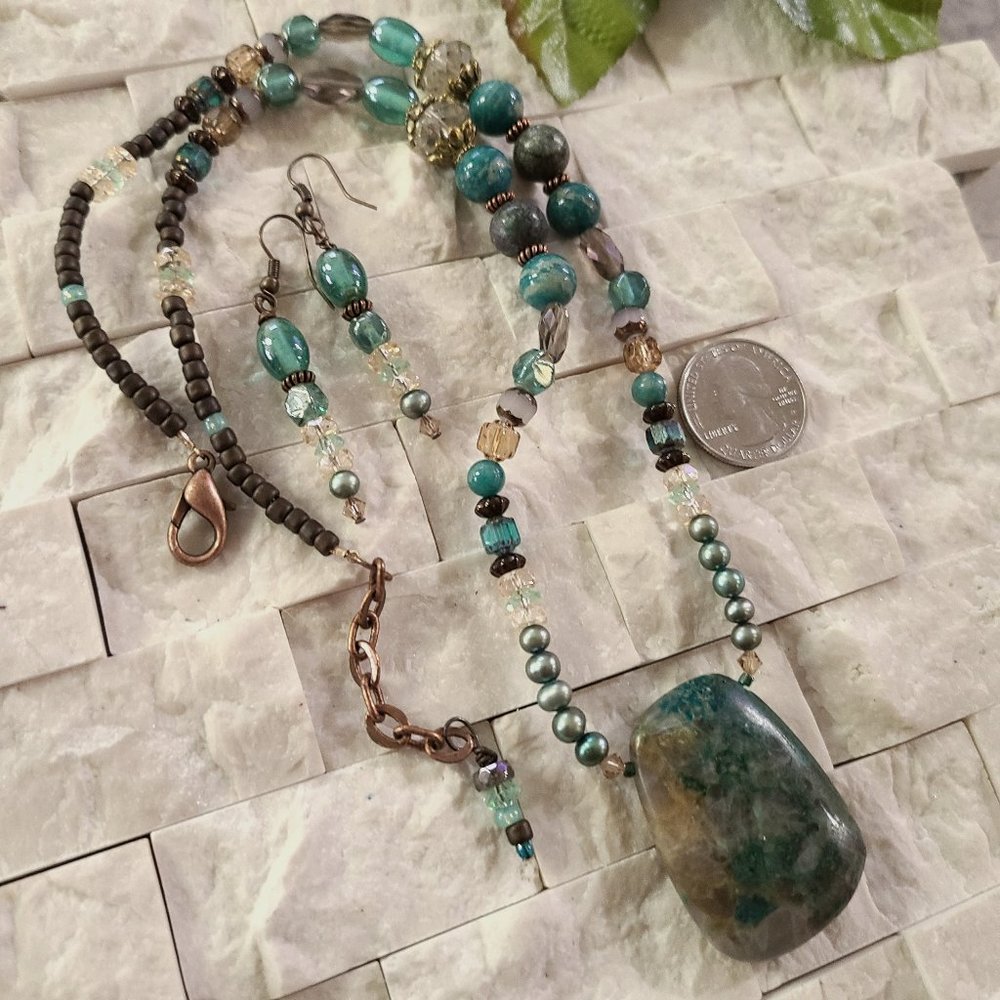 Chrysocolla, Crystal & Fresh Water Pearls